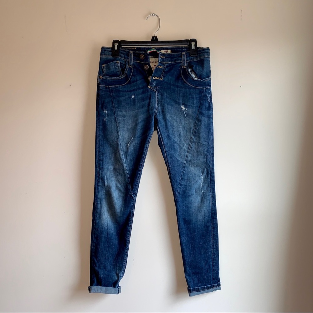 Off Center Button Up Boyfriend Jeans